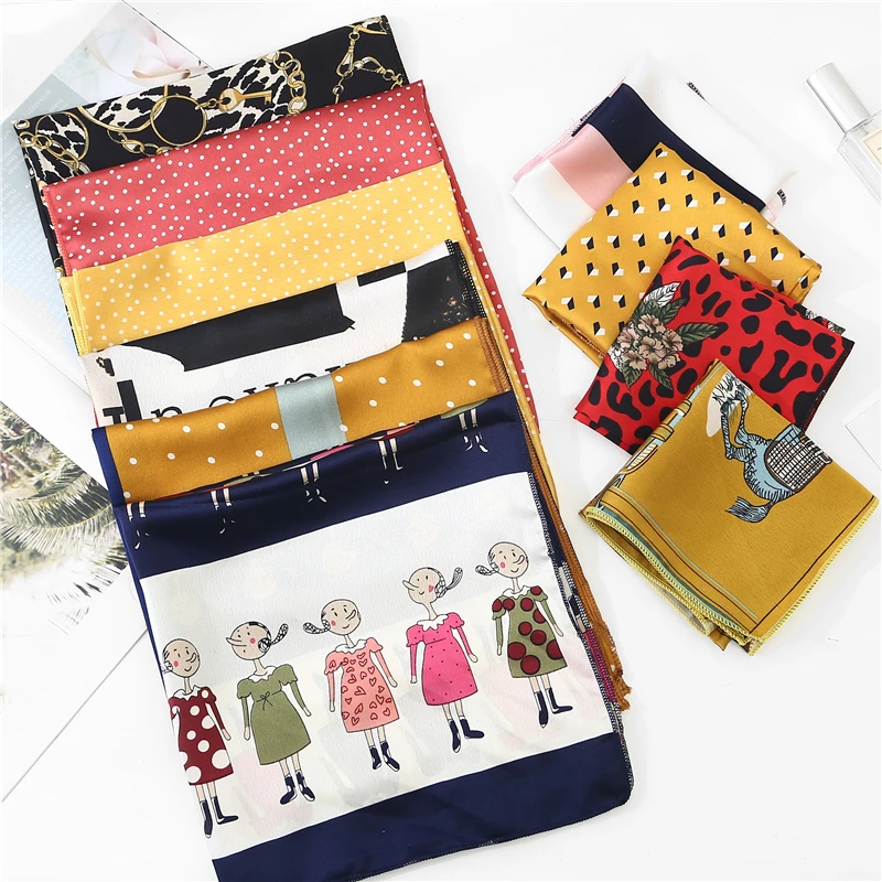 New Square Scarf Hair Tie Band For Business Party Women Elegant Small Vintage Skinny Retro Head Neck Silk Satin Scarf