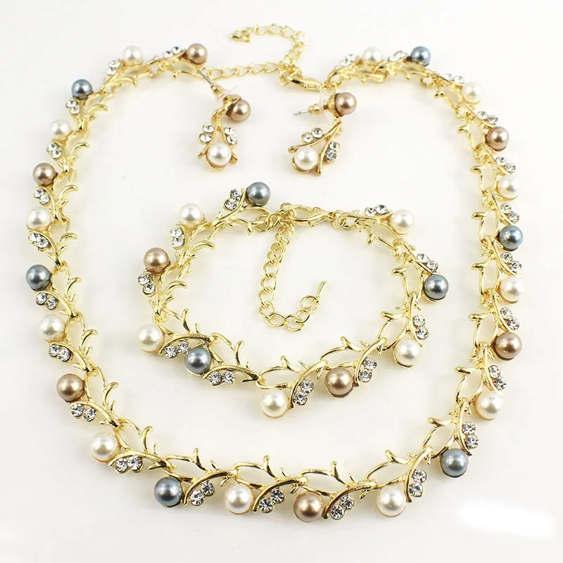 Jiayijiaduo классическое ожерелье из искусственного жемчуга золотой цвет набор украшений для женщин прозрачный кристалл элегантный подарок на праздник модный костюм