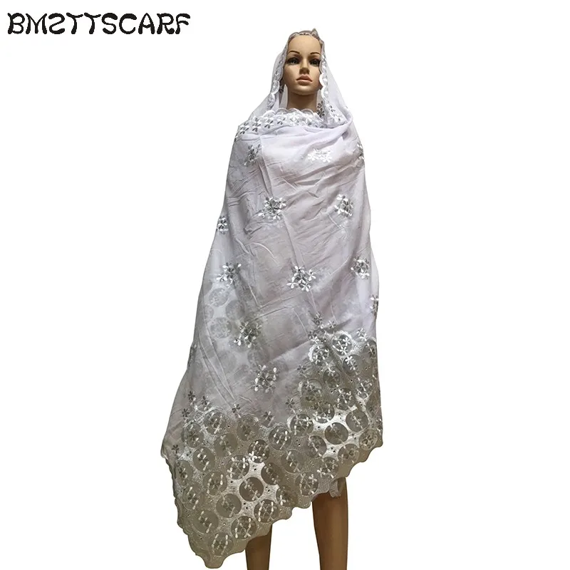 Африканские шарфы мусульманские женские мягкие хлопковые с вышивкой, мусульманский шарф больших размеров, палантин шаль BM662