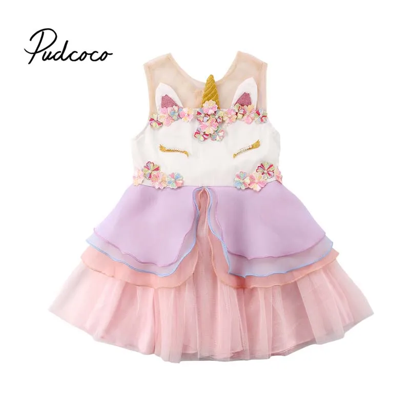 Pudcoco/ г.; детское платье с цветочным узором для маленьких девочек; кружевные шифоновые вечерние платья с объемным изображением единорога; милое платье-пачка принцессы без рукавов; Сарафан