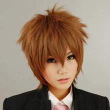 Cosplay traje peruca katekyo hitman renascer sawada tsunayoshi marrom cabelo sintético