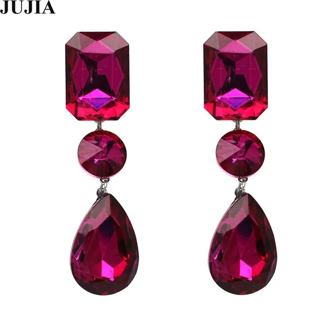 Aliexpress Full Crystal Dangle Earrings Luxury Hot Pink Full Crystal Dangle Earrings Luxury Hot Pink Drop Brincos Statement Jujia Jewelry Whole
