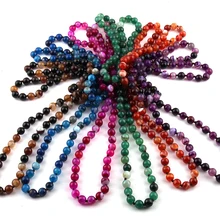 Модные Ювелирные Изделия Оникс полудрагоценные камни бисера длинное ожерелье с узелками