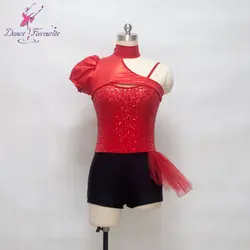 Красный спандекс с Stretch Sequin Ткань лиф bikeshort женщины и девушки сцены балетки, джаз и коснитесь танцевальный костюм