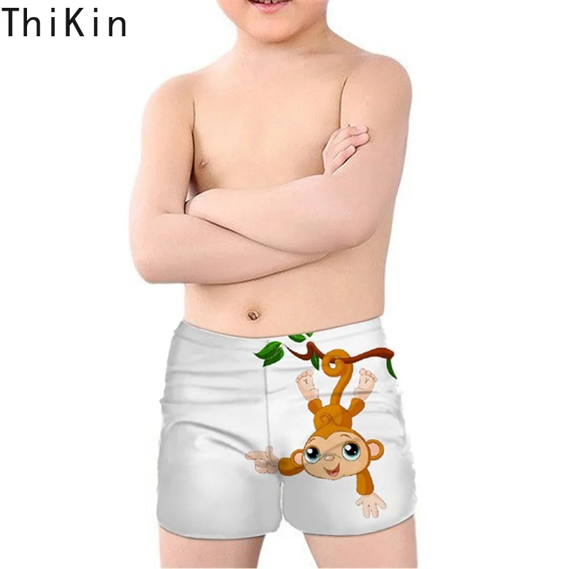 THIKIN Новинка, принт с героями мультфильмов Kawaii, детеныш обезьяны костюмы для мальчиков с принтами летний плавательный Мужские Шорты для