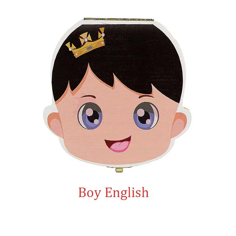 Коробка для зубов, голландский/Португальский/английский/испанский/русский/французский текст, деревянный ящик для маленьких мальчиков и девочек, органайзер для молочных зубов, держатель - Цвет: Boy English