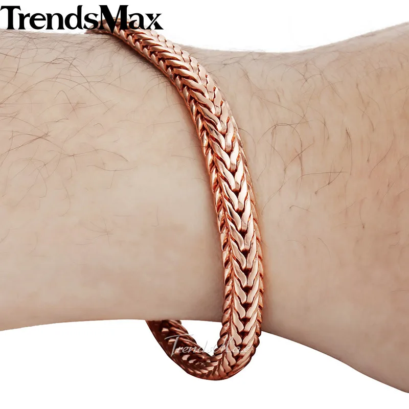 Trendsmax 585, браслет из розового золота для женщин и мужчин, цепочка с лисьим хвостом, мужской браслет, модное ювелирное изделие, 6 мм, 8 дюймов, GB254