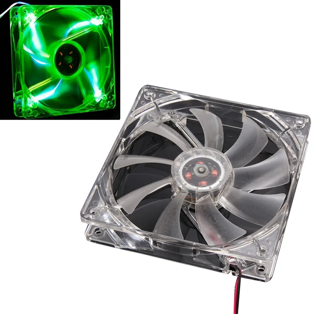 

Great performance unique style Green Quad 4-LED Light Neon Clear 120mm PC Computer Case Cooling Fan Mod#YL