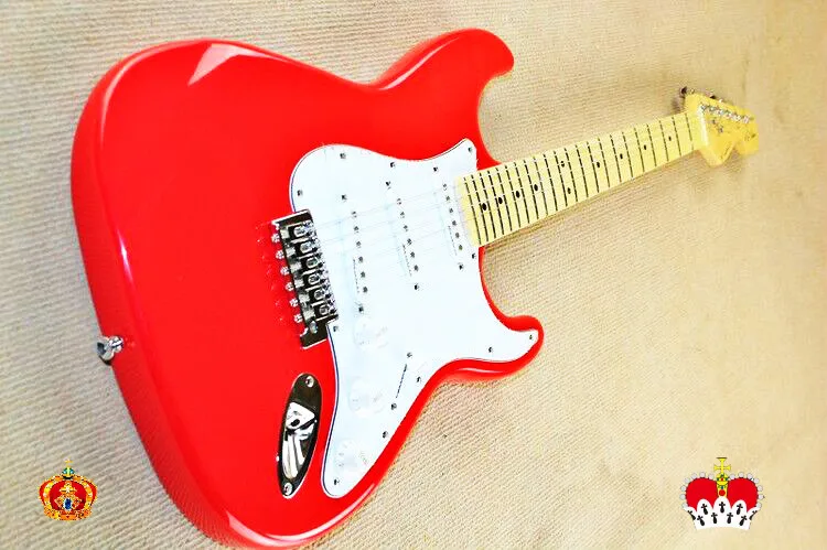 

High quality cheape FDST-1012 red color solid body white plate maple fretboard Stratocaster electric guitar, Free shipping