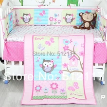 Лидер продаж розовые птичка Совенок Девушка Детские кроватки Детская кроватка Постельное белье 4 товаров, в том числе Стёганое одеяло Bumber установлены Простыни пыли рябить для girl7pcs