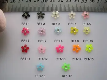 

RF1 200pcs/bag Crystal Color Five Long Petal Resin Flower with Rhinestone Nail Art Decoration Nail DIY Accessory