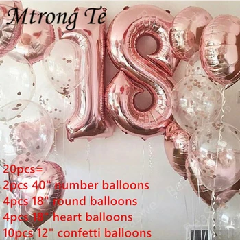 

20pcs/lot Rose Gold Large Size 40" 18 Foil Number Balloon 18" Star Round Adult Girl Birthday Party Decor Anniversary Helium Ball