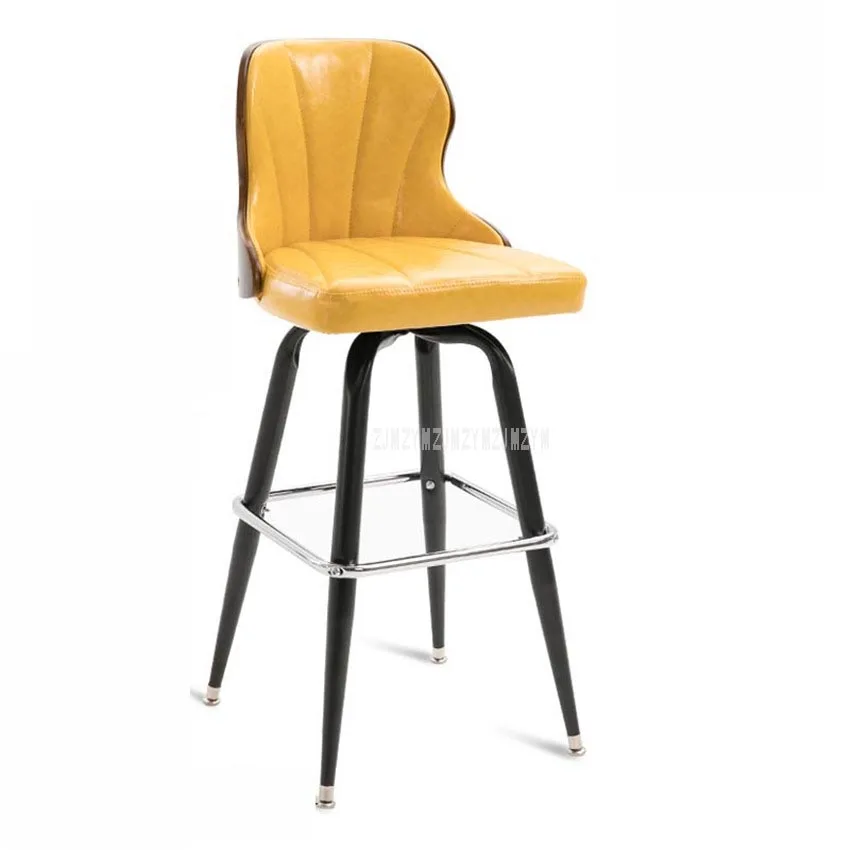 European Modern Solid Wood Backrest Antique Bar Chair Metal Iron Art Rotatable Leisure Coffee Bar Counter Chair High Footstool