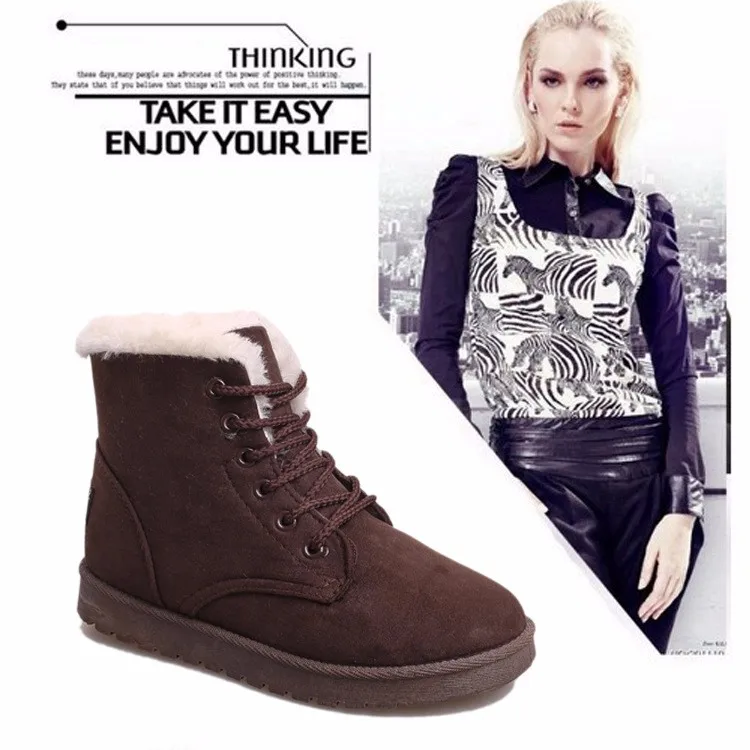 2016 Winter Woman Boots Lace-up Solid Flat Ankle Boots Casual Round Toe Woman Shoes Fashion Warm Plus Cotton Shoes ST903 (1)