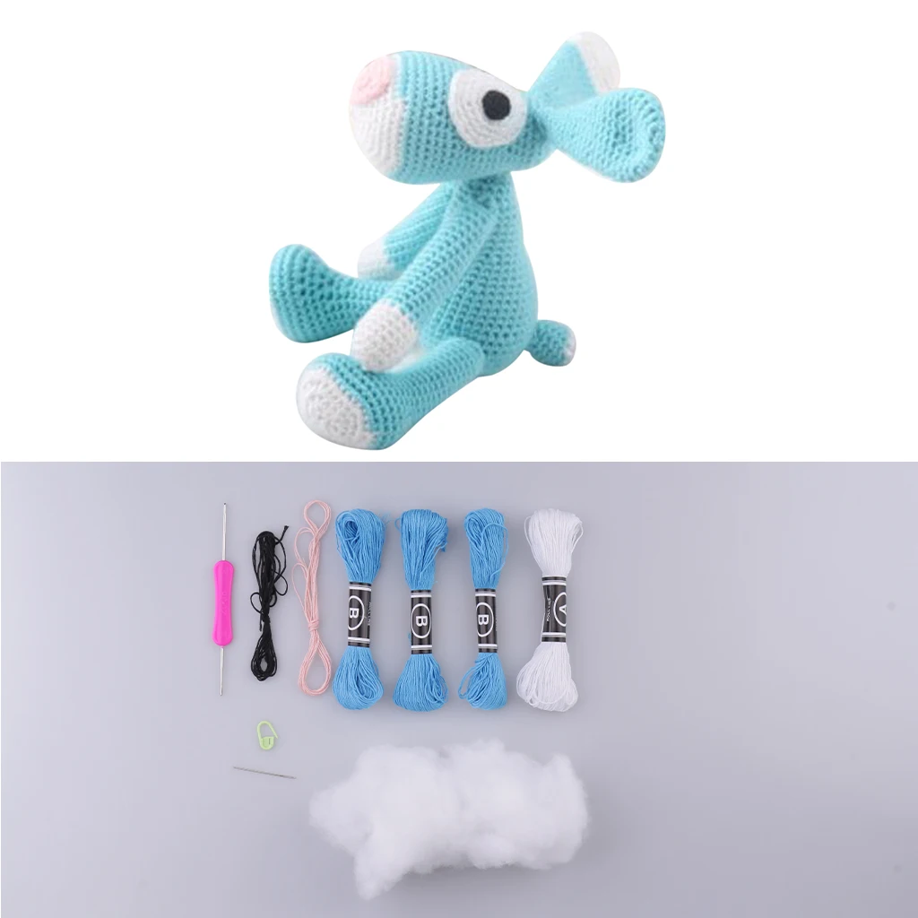 Animal Amigurumi Crochet Kit DIY Toy Material Package Blue Dog Craft Project