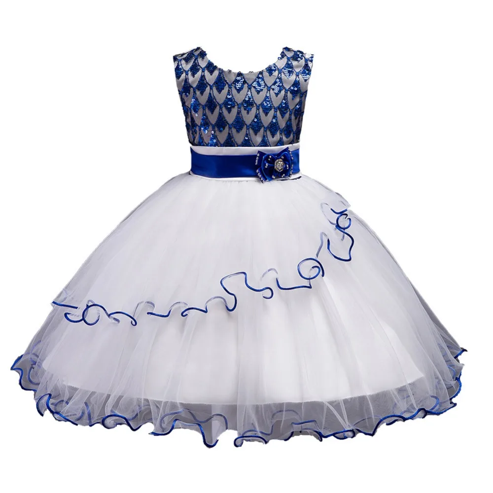 

Summer O-Neck Sleeveless Sequins Princess Dress Cute Flower Patchwork Ball Gown Girl 's Dresses L49
