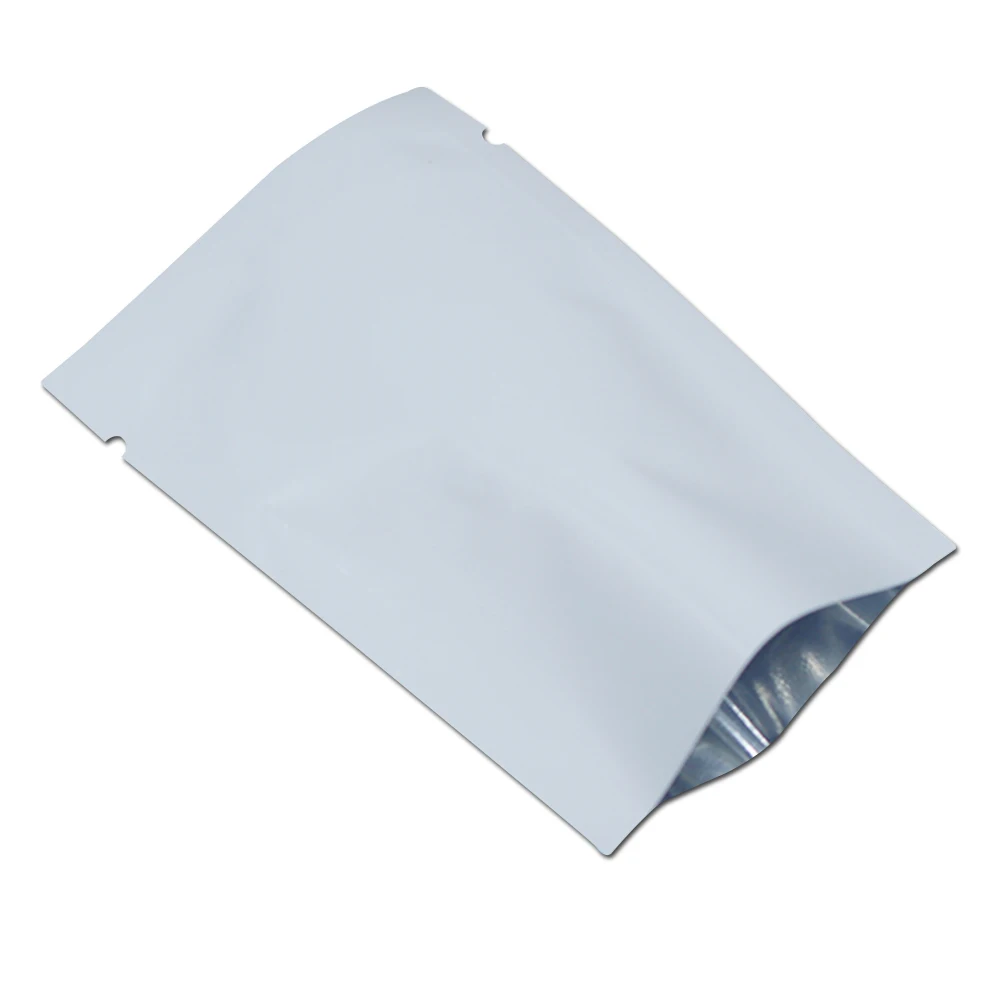DHL White Open Top Aluminium Foil Tear Notch Pouch Plastic Packing Heat