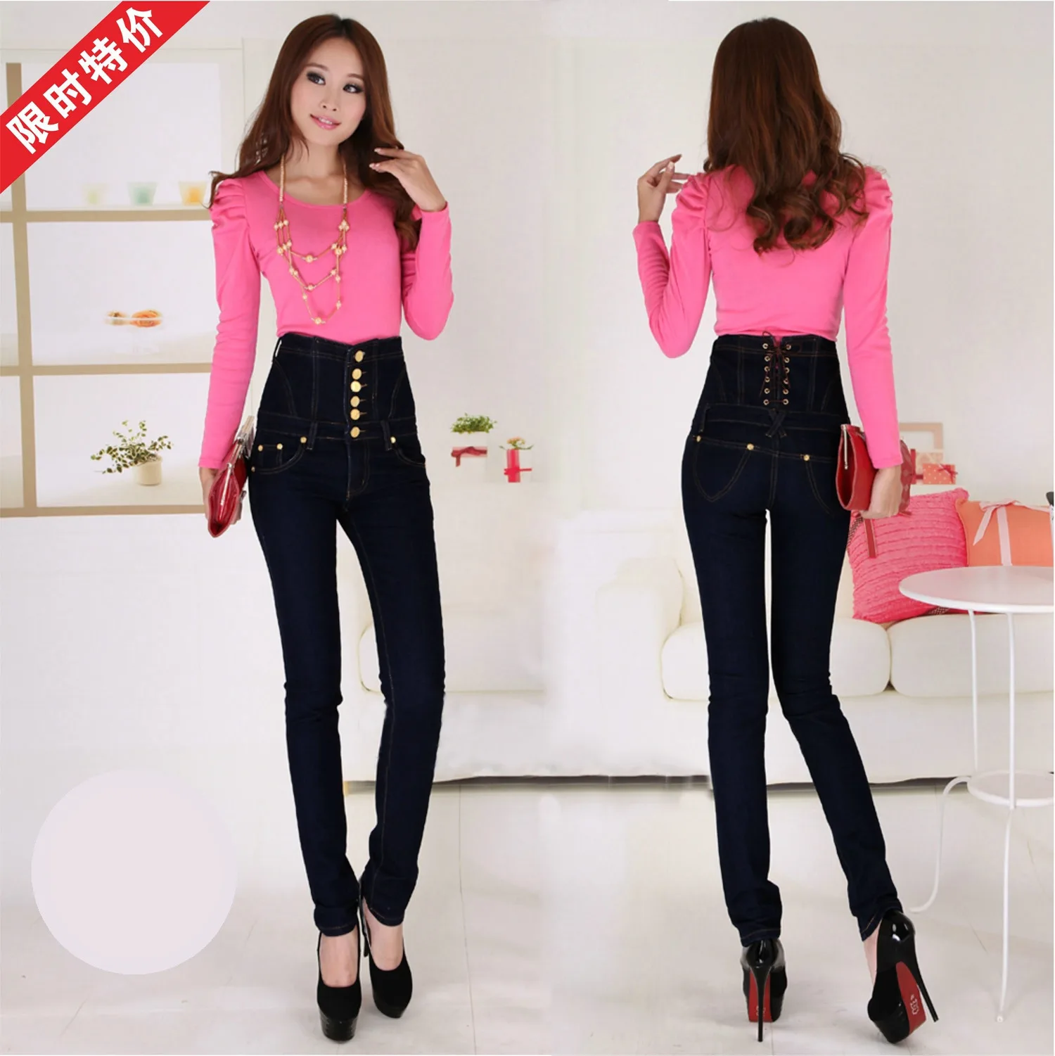

New Arrivals Black jeans women Denim high waist Skinny Pants Female slim Ladies plus size vintage pants S-6XL