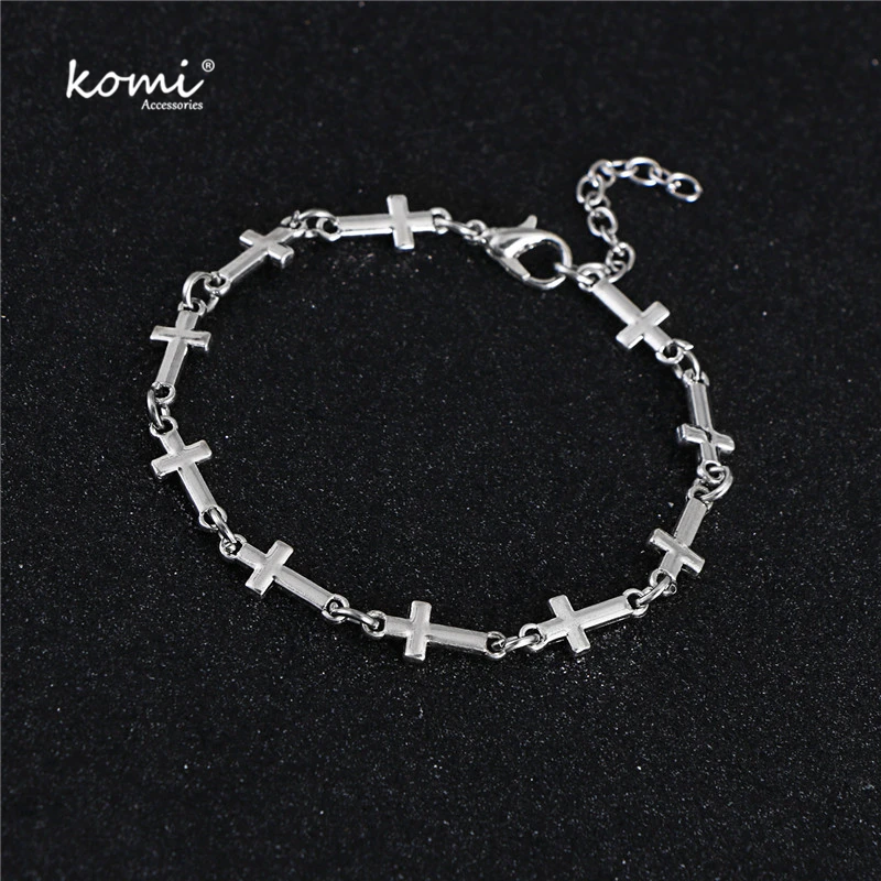 

KOMi New Fashion Handmade Small Cross Alloy Beads Bracelet Silver Color Vintage Religion Jewelry Gift R-106