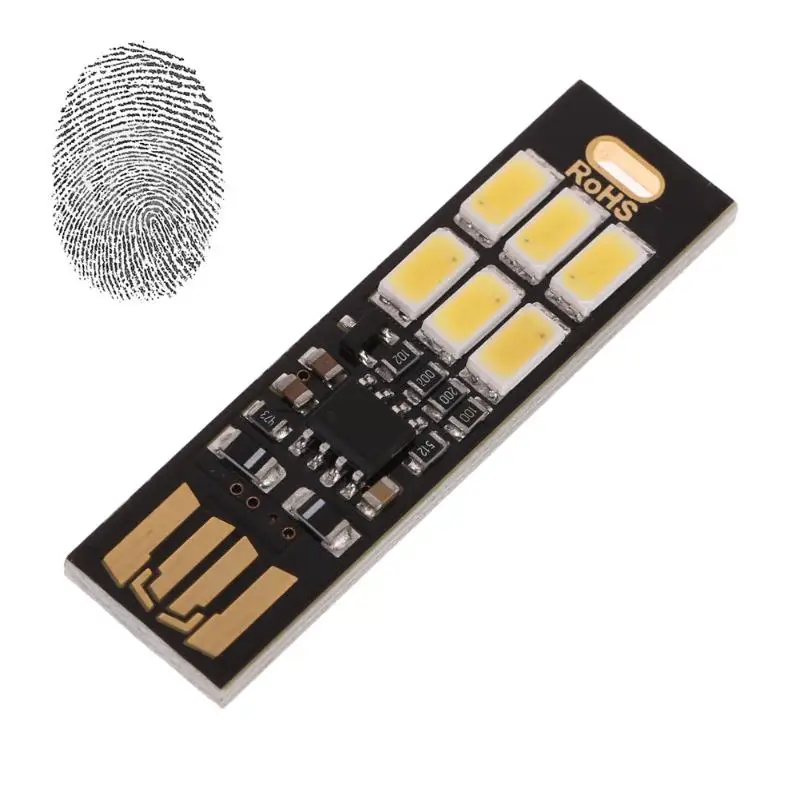 

Pocket Touch Control Card Lamp Bulb 6Led Keychain Mini LED Night Light Portable USB Power for Camping Desktop Lighting