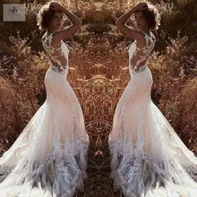 SoDigne/кружевное свадебное платье русалки без рукавов, платье для невесты в стиле бохо с аппликацией, романтическая иллюзия, длина до пола, свадебное платье