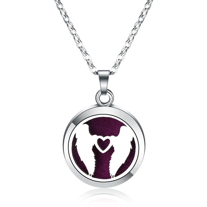 

New Aroma Locket Love Angel Wings Necklace Stainless Steel Magnetic Pendant Perfume Aromatherapy Essential Oil Diffuser Necklace
