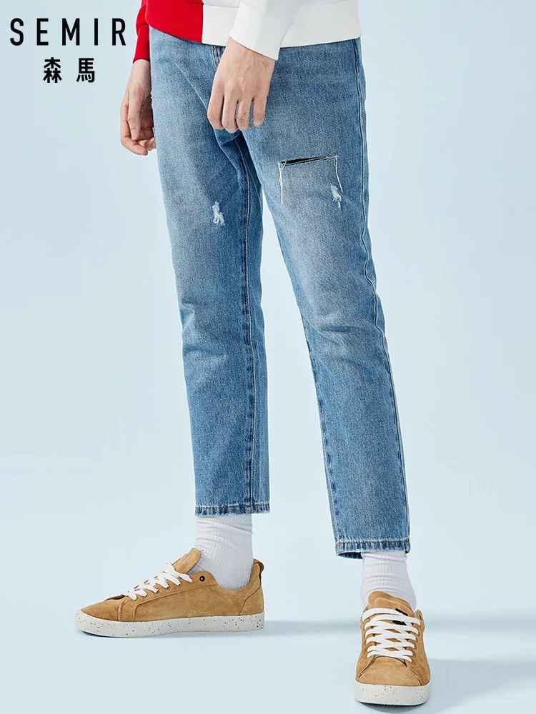 SEMIR Skinny Ankle Jeans с уничтожения в Мягкий хлопок для Для мужчин s Для мужчин стильный мыть джинсы зауженные брюки весна