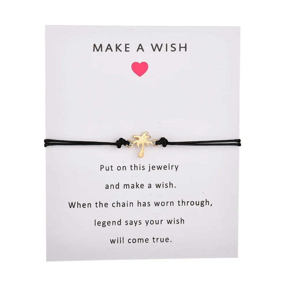 

Mixed Colors Gold Coconut Trees Charms Bracelet for Women Summer Jewelry Wax Rope Bracelet Jewelry with Card 10 PCS