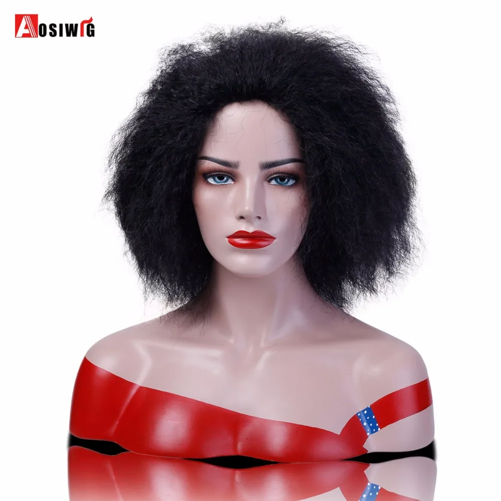 Aosiwig Kinky Curly Afro Wigs Synthetic High Temperature Fiber Wig For Black Women Short Womens