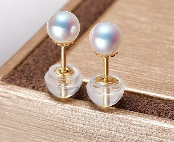 

elegant pair of 8mm south sea white round pearl earring 18k
