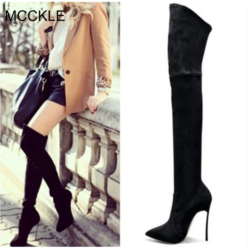 

MCCKLE Women Boots Winter Stretch Slim Over Knee Boot Female High Thin Heels Shoes Ladies Pointed Toe Sexy Footwear Mujer Botas