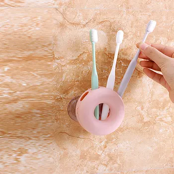 

Wall Mount Toothbrush Holder Rack 4 Holes Suction Mounted Bathroom Organizer Donut Toothbrush Shelf Rack Bathroom Suction Holder