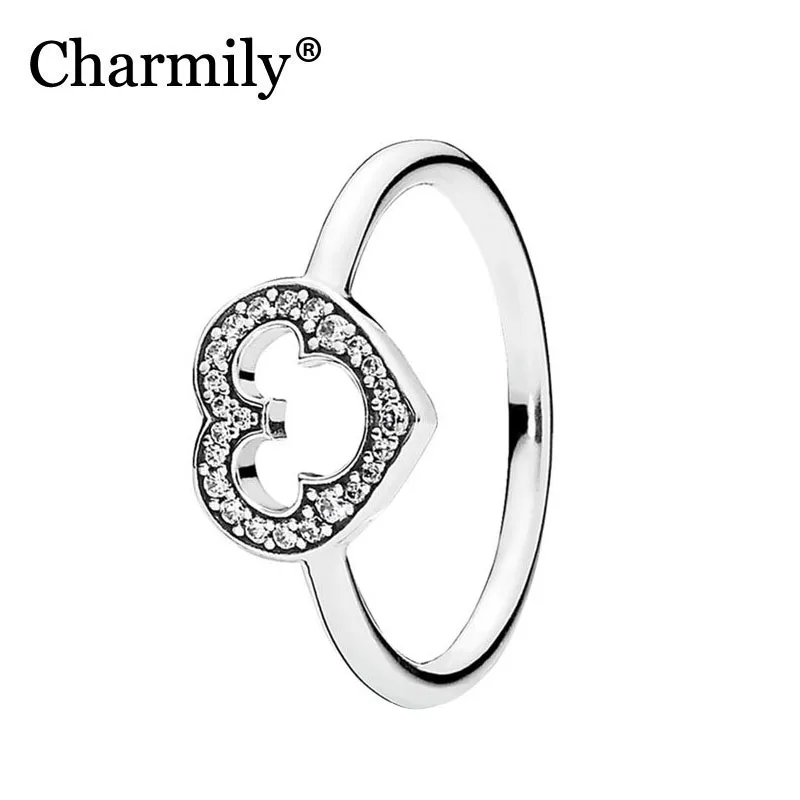 

Charmily Jewelry Genuine 100% 925 Sterling Silver Mickey Silhouette Ring Original Clear CZ Rings Women Jewelry Gift