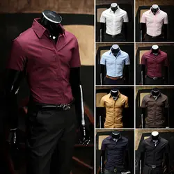 2014 новый летний бренд плюс размер Роскошная Повседневная 8 цветов Мужская рубашка Slim Fit с коротким рукавом мода Camisa masculina M-3XL