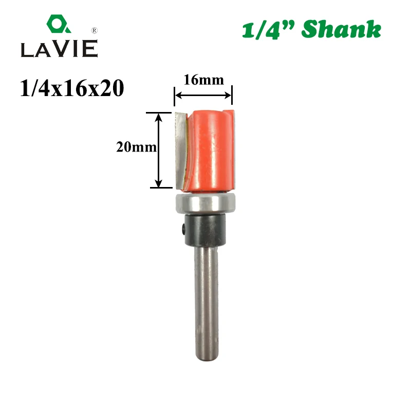LAVIE 1 шт. 1/" хвостовик с узором бит флеш-триммера бит прямой бит с подшипниковой петлей долбежный фреза для деревообработки резак MC01043 - Длина режущей кромки: 6.35x16x20mm