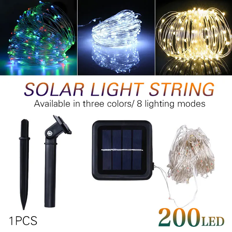 

Durable Fairy String 200LED Solar Power Copper Wire 8Modes Xmas Decor Garden Yard Festival Landscape Lamp Outdoor