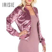 IRISIE Brand 2018 Pink Sweet Female Velvet Coat Spring Casual Slim Ribbed Basic Jacket Zipper Elegant