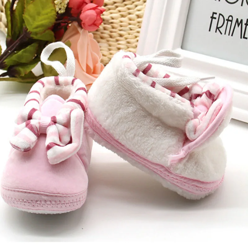 Милые шлепанцы в полоску с бархатной лентой; хлопковая обувь; теплая хлопковая шерсть; обувь новорожденного мальчика и девочки; xz18