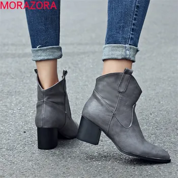 

MORAZORA 2019 big size 47 women ankle boots pu pointed toe autumn boots square high heels punk casual shoes woman