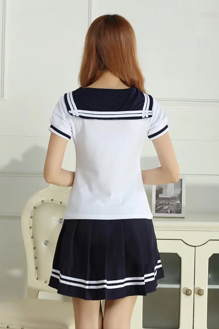 Летние японские комплекты JK, школьная форма для женщин, Студенческая Одежда для девочек, матросские Топы+ мини-юбка, темно-синие костюмы размера плюс, белые