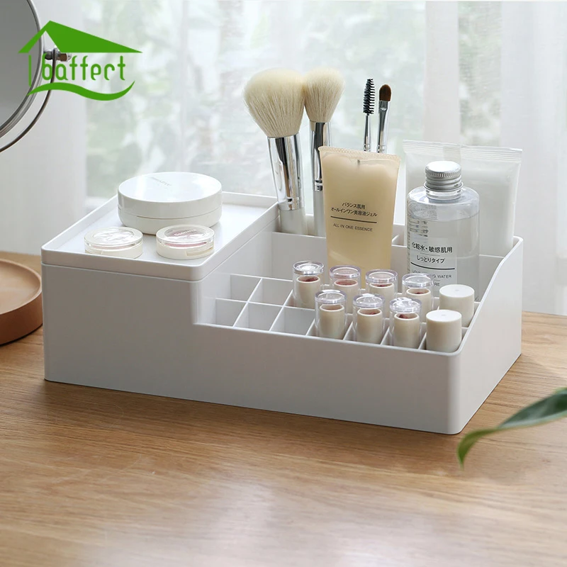 

New Multi-grid Large Capacity Makeup Organizer Office Organizer Box Cosmetic Plastic Storage Box Desk Bathroom Cosmetic Storage