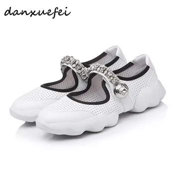 

Women's genuine leather mary jane flats brand designer Rhinestone strap leisure soft comfortable espadrilles moccasins shoes hot