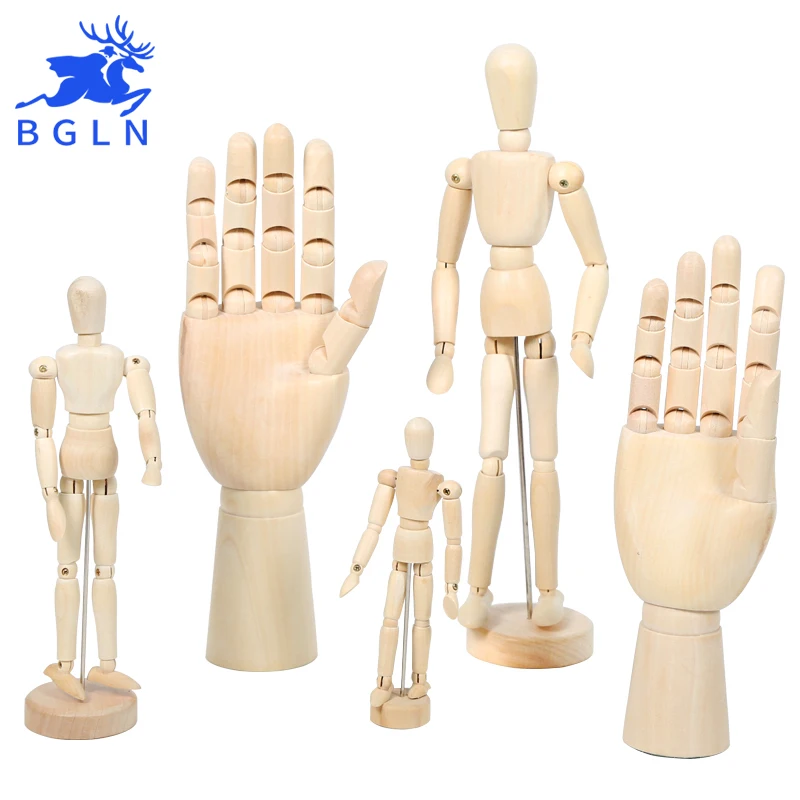 

Bgln The 8/12 Inch Wood Comic Tools Wooden Model Puppet Joint Doll Sketch Model,Female Right Hand Male Left Hand Art Supplies