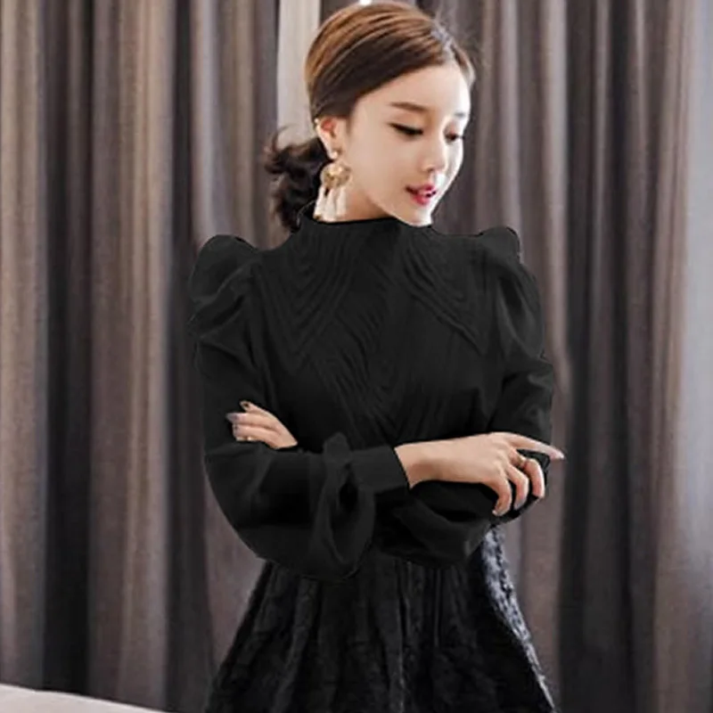 Blusas Mujer винтажные офисные черные и белые тонкие блузки повседневные осенние