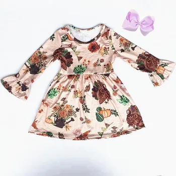 New Children Thanksgiving outfit kids Girl Fall/winter Boutique Clothing girls Western Girl party dress winter clothes match bow 1