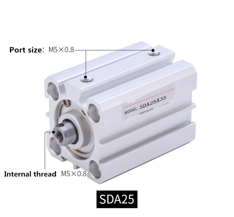 Тонкий цилиндр SDA25 серии 5 мм до 100 мм ход алюминиевый сплав пневматический цилиндр, компоненты