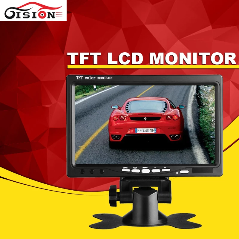 

7" TFT LCD Car Rear View Parking Monitor Foldable Auto Rearview Backup Monitors 2 Video Input for Reverse Camera DVD/DVR/GPS