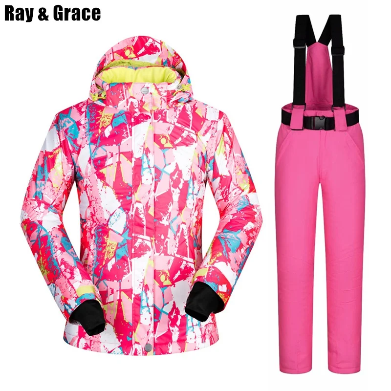 

RAY GRACE Ski Suit Women Waterproof Windproof Jacket and Pants Female Winter Snow Clothing Thicken Thermal Parka Outdoor Sports