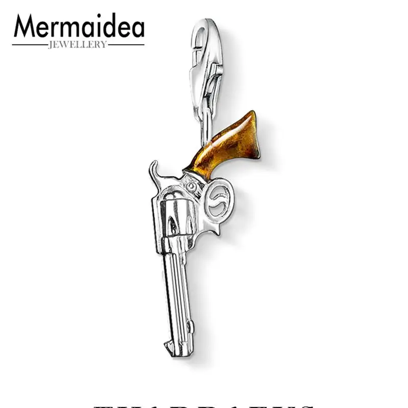 

HipHop Weapon Simulation Gun Pendant Charm 925 Sterling Silver Pistol Fit Bracelet Chain Necklace For Military Fan Jewelry Gift