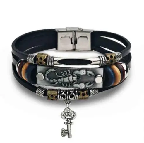 

Retro Multilayer Scorpions Bracelets Men Charm Leather Animal Bracelet Male Wrap Metal Fashion Sport Hooks Bracelets Jewelry
